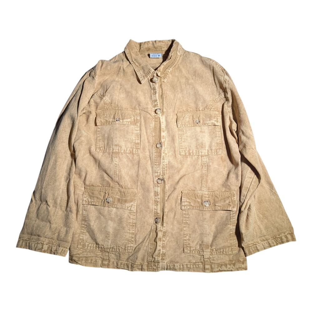 Vtg 1980s Sea Breeze of California Beige Acid Wash Cotton Button Utility Shirt M